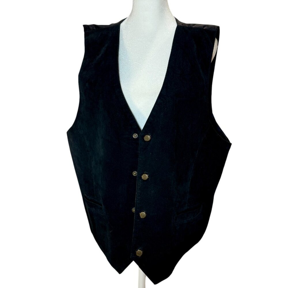 Vintage Black Suede Button-Up western Vest with Satin Backing